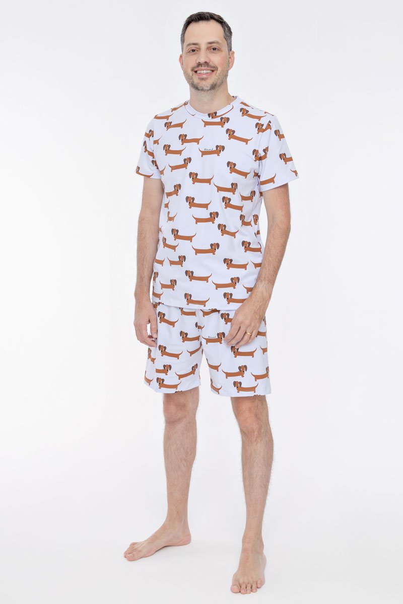 Pijama Conjunto Blusa e Shorts Masculino - Cachorro Chocolate - Nananê
